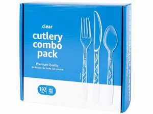 Disposable Clear Assorted Cutlery Set, Premium Quality, 192 Count, Large Combo Pack Forks, Spoon and Knives
