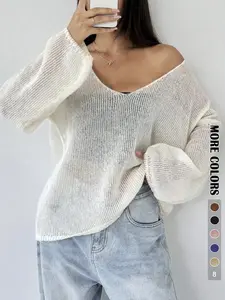 Women's Plain Sheer Sweater Pullover, Casual Basic Long Sleeve Jumper for Daily Wear, Ladies Knitwear for All Seasons Womenswear