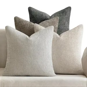 Pack of 4 Couch Throw Pillow Covers 18x18 Inch Neutral Soft Decorative Chenille Cushion Covers for Mid Century Modern Home Decor