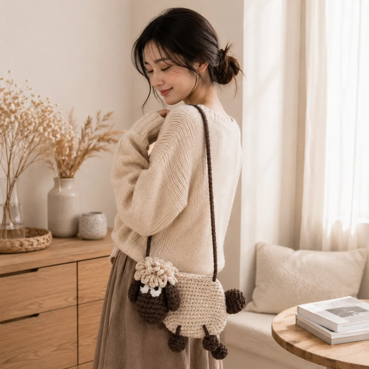 Crochet Sheep Crossbody Bag | Cute Amigurumi Shoulder Bag | Kawaii Knitted Animal Purse | Gift for Kids & Women Bear small