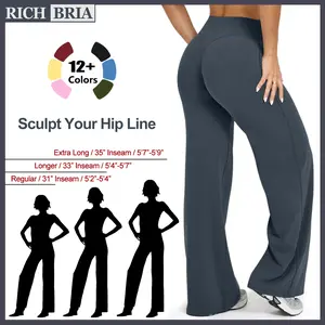 RICH BRIA Women‘s Casual Pants - High Waisted Loose-Fitting Wide Leg Yoga Pants - Comfortable & Elastic Soft Pants with Stretchy Material - Straight Leg Hem