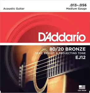 D'Addario EJ12 80/12 Bronze Acoustic Guitar Strings, Medium, 13-56