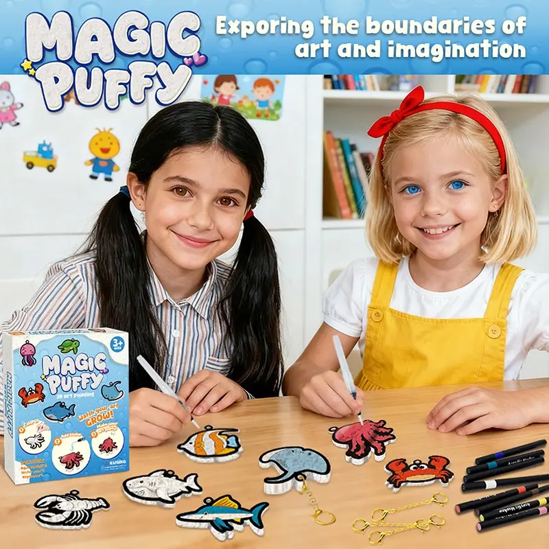 38PCS Magic Foam Texture Painting Kit for Kids，Magical 3D Effect Puffy Paint Art Set with 15 Foam Texture Papers, 12 Acrylic Paint Markers, 2 Water Pens,Creative DIY Arts and Handcraft,Mess-Free STEM Sensory Toy，Birthday Easter Gifts for 4-10 Boys Girls