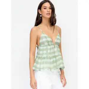 Cider Stripe Sweetheart Backless Ruffle Hem Oversized Cami Blouse