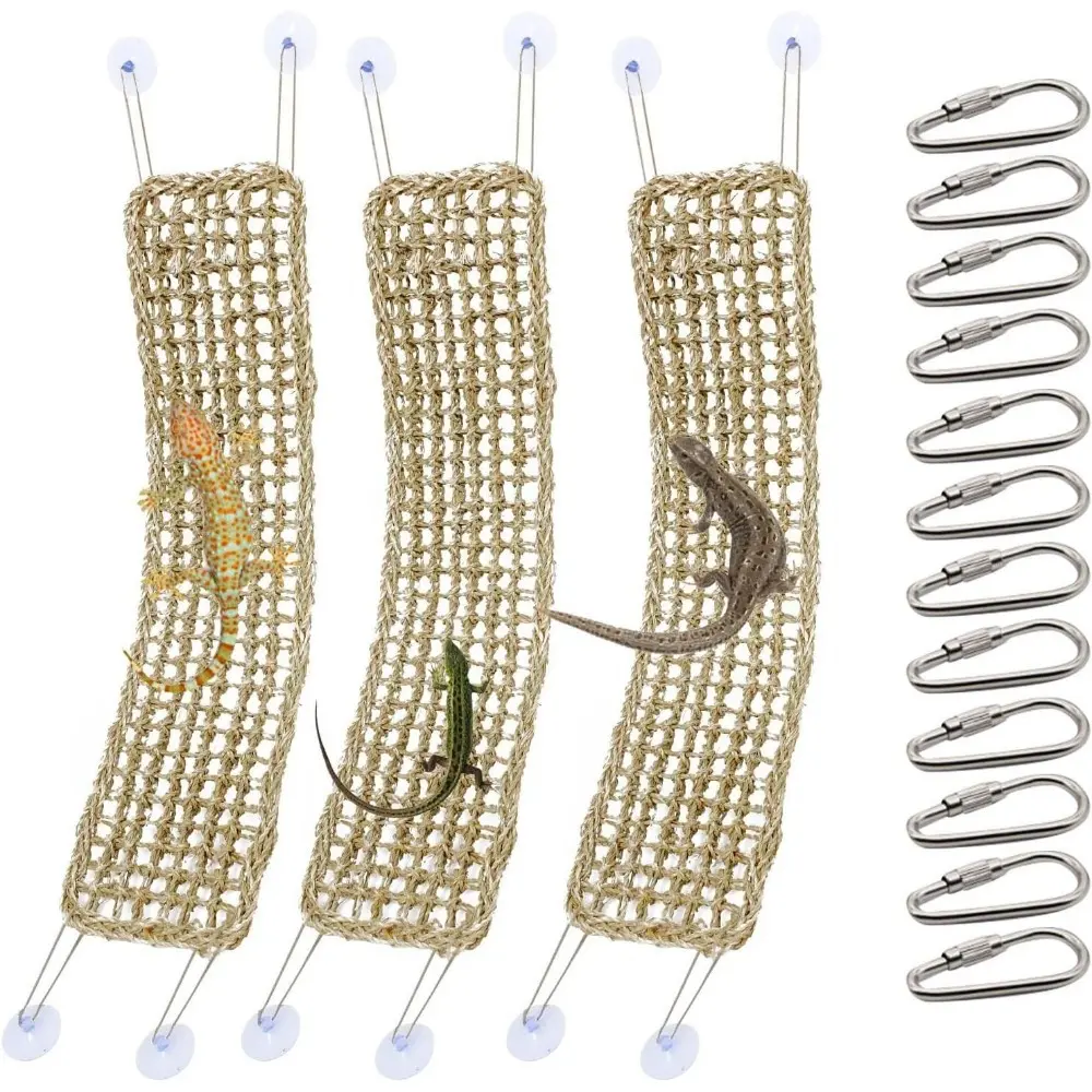3 Pieces Bearded Dragon Hammock Reptile Hammock Lizard Climbing Lounger with 12 Metal Buckles 12 Suction Cups Tank Accessories Jungle Toys for Hermit Crab Gecko Snake Iguana Amphibian Habitat