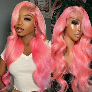 Gk 13x6 Pink Lace Front Wig Human Hair 180% HD Lace Body Wave Wig for Women Strawberry Color  Unprocessed Brazilian Hair No Shedding Tangle Free HD Lace Body Wave Wig for Women Strawberry Color #SummerVibe