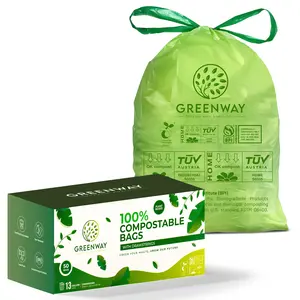Greenway Compostable Trash Bags - Pack of 50 - 13 Gallon with Drawstrings - Kitchen & Bin - 100% Compostable
