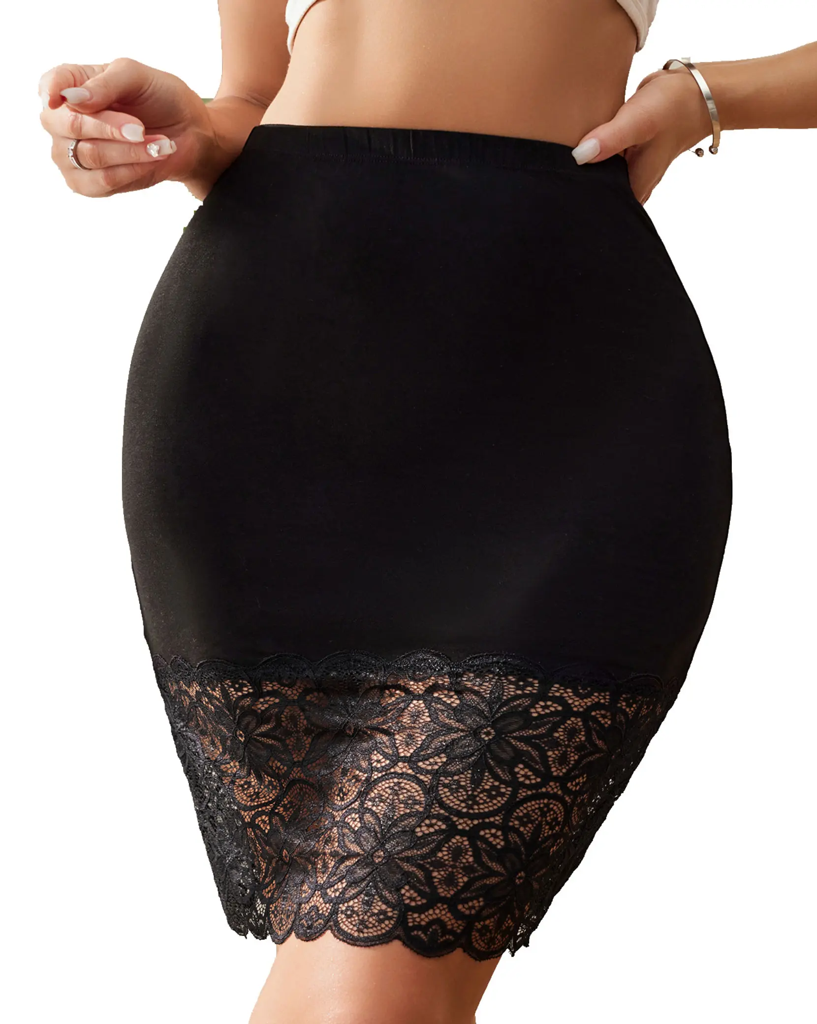 Womens Half Slip for Under Dresses Non Cling Slip Skirt with Floral Lace Trim S-XL