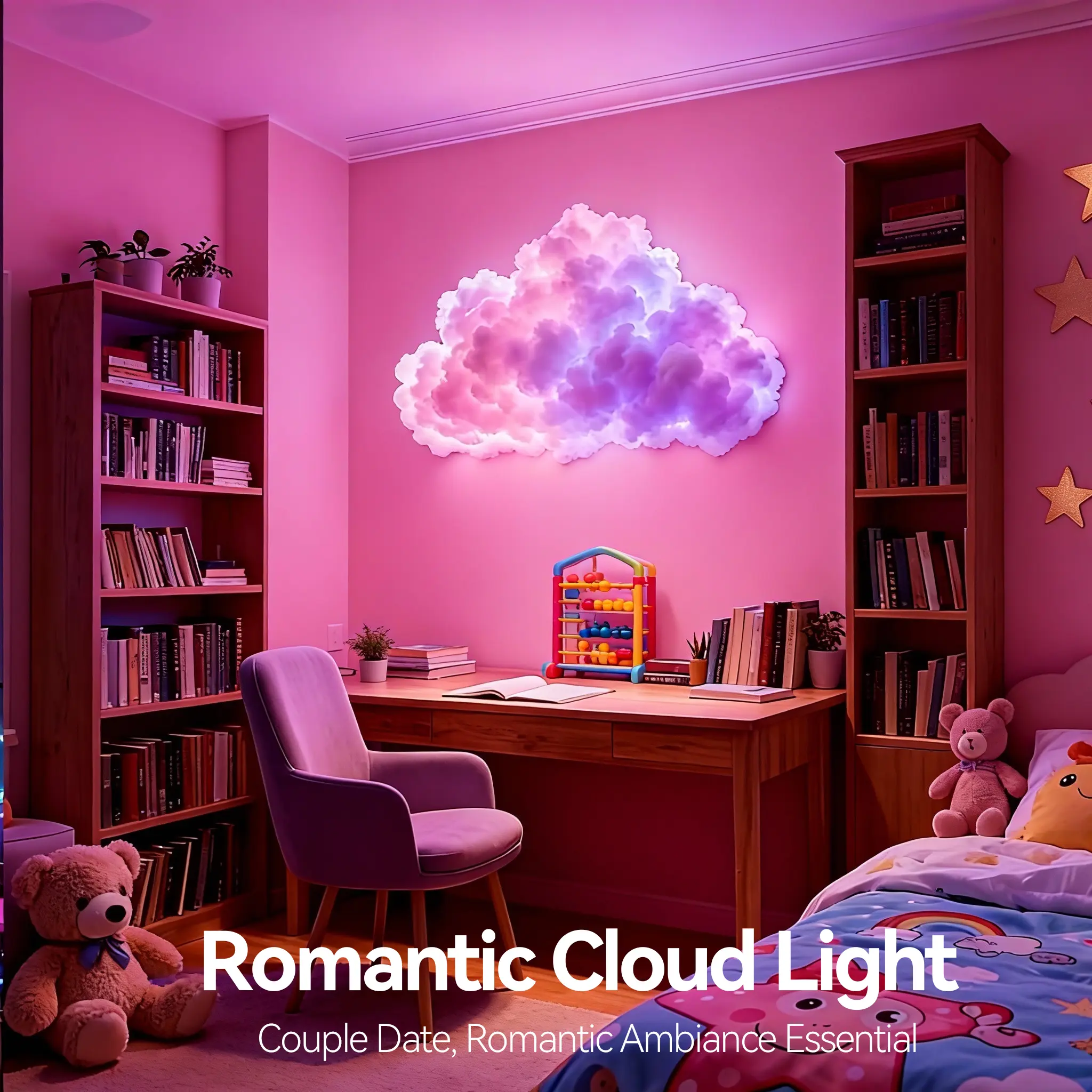 Motionics 5m DIY LED Cloud Lamp - USB-Powered Wall-Mount Artistic, Color-Adjustable, Corded, Elegant Led-Lit Mood Light, Music-Sync RGB Interior Bedroom Decor, Ideal Gift, Led-Lit Mood Lights, Artistic Mood Lights