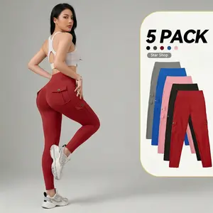 CQQNBV Women's High Waisted Yoga Leggings Ultra Soft Buttery Smooth 4 Way Stretch Fabric Tummy Control Slim Fit Workout Pants with Cargo Pockets for Gym Fitness Running and Daily Casual Wear 5 Pack Variety Womenswear summervibes Activewear
