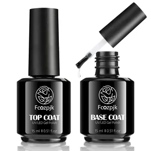 Fcozpjk Gel Top Coat, 2Pcs 15ml No Wipe Gel Top Coat and Base Coat Set Glossy Finish Shiny Top Coat Gel Nail Polish Soak Off Clear Base Nail Gel Manicure Nail Art Supplies