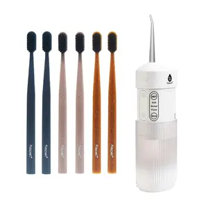 Pursonic Ultimate Oral Care Bundle: USB Rechargeable Collapsible Water Flosser & Wide Brush Head Charcoal Toothbrush