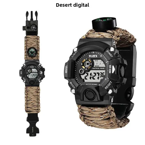 Men's Multifunctional Analog Quartz Tactical Survival Field Watch - Water-Resist Men's Accessory with Paracord Bracelet, Compass, Whistle, Flint - Outdoor Hiking Gear, Unique Gifts for Him, Analog Quartz Wristwatch