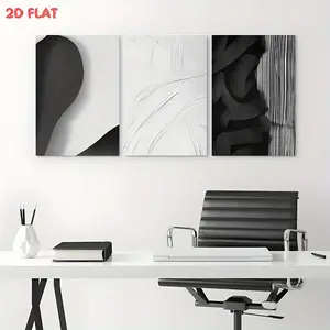 3pcs Black & White 2D Flat Geometric Abstract Wall Art - Contemporary, Decorative, Durable, Fade Resistant, Non-Toxic, Ready-to-Hang, Easy Installation, Multiple Sizes (8"x12",12"x16",16"x24") for Bedroom, Living Room Home Decor