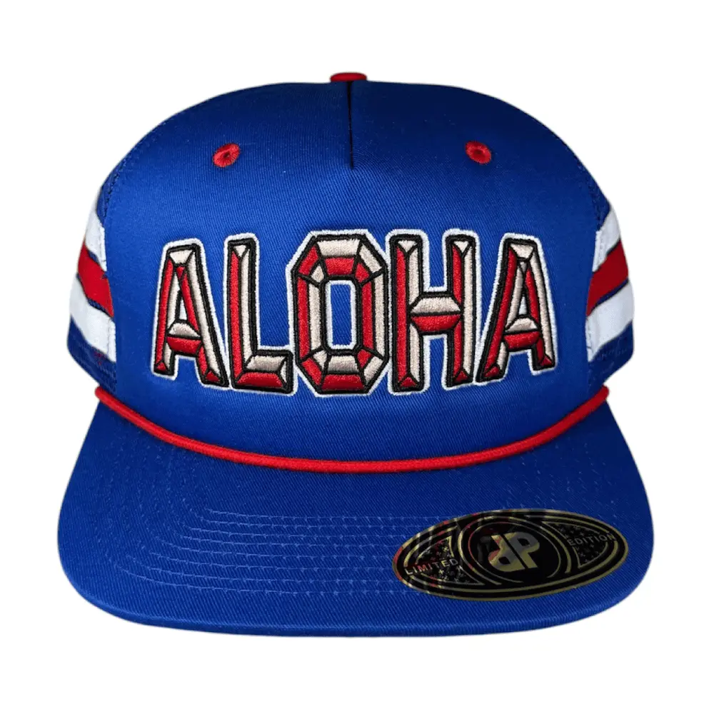 ANXD Aloha Kendrick Snapback Hat | 58cm Adjustable Blue & Red Embroidery