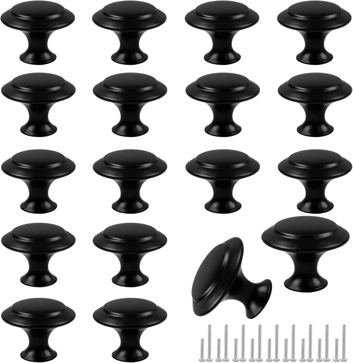 18 Piece Drawer Hardware - Black 30mm Cabinet Knobs & Pulls for Dressers & Kitchens with Screw
