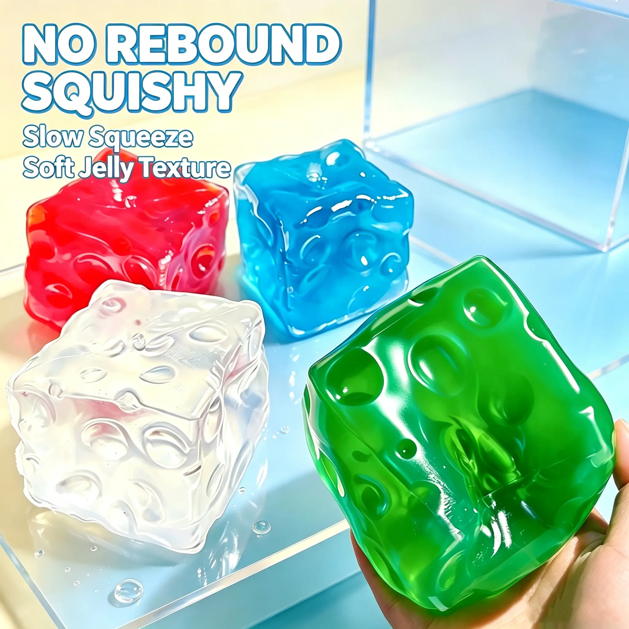 2.76-Inch Transparent Soft Jelly Cheese Squishy Toy, Non-Rebound Slow Squeeze Fidget Toy, Anxiety Aid, Desktop Ornament Party Gift for Party Bags & Home Supplies, Squishy Toys