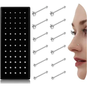 Diverse 60/120 Pcs Colorful Versatile Piercing Pin For Women Men Straight L Shaped Nose Studs Rings Piercing Pin Body Jewelry 20G-22G 1.5/2/2.5mm Stainless Steel Fashionable Body Jewelry Perfect Jewelry Shining Zirconia for Christmas Gift