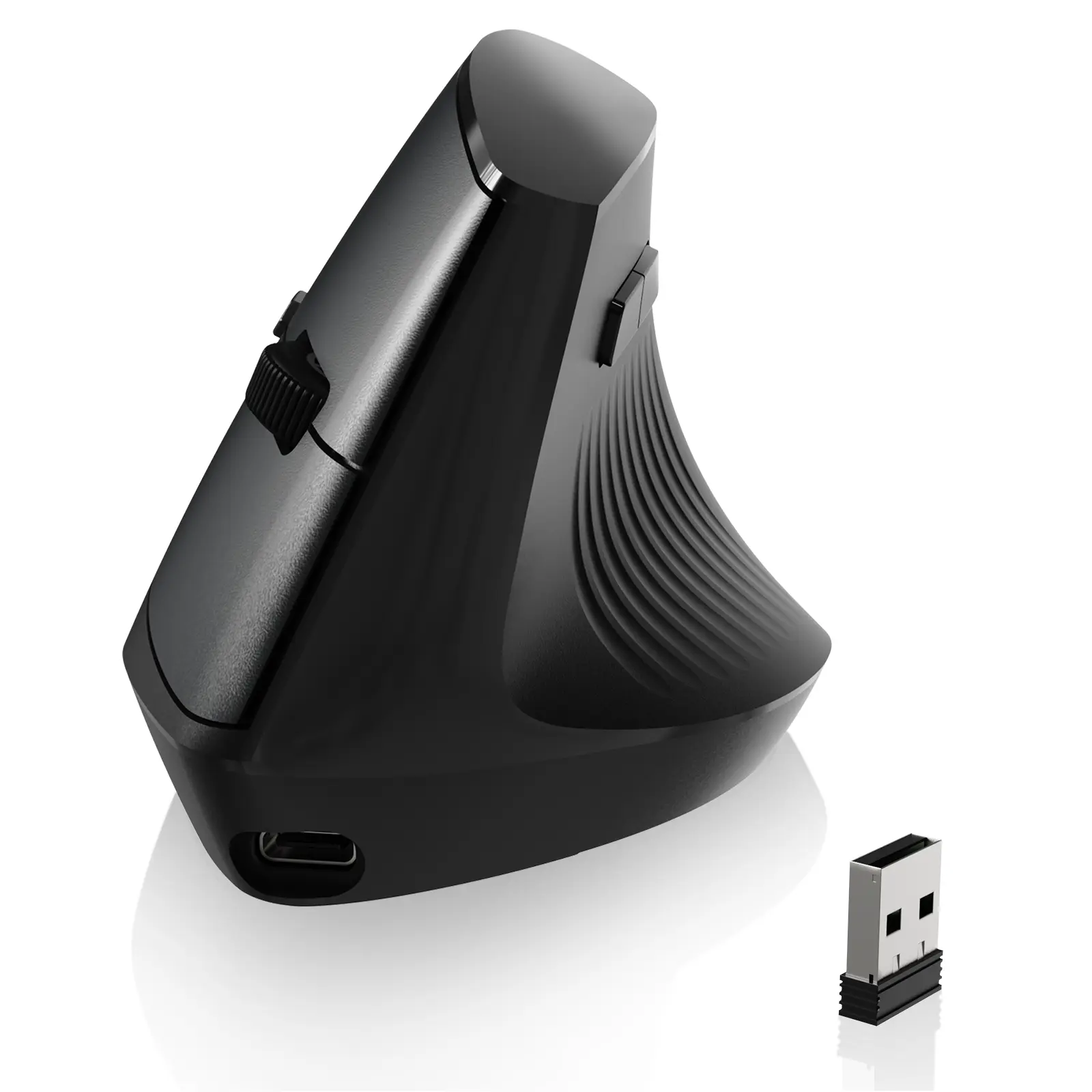 A.JAZZ I300 Wireless Mouse - Bluetooth & 2.4G Rechargeable Cable-Free, Adjustable Contour Ergonomic Support Optical Mouse with 800/1200/1600 DPI, Quiet Clicks, 84G Lightweight for Laptop, Desktop (Black), Adjustable Ergonomic Mouse