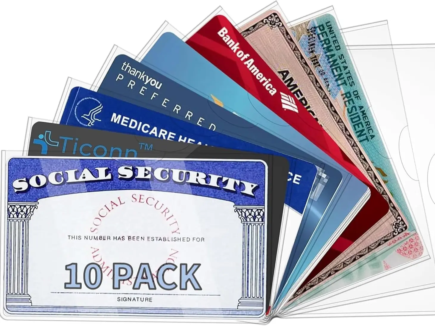 10 Pack Social Security Card Protector Medicare New Credit Card Holder, 24 Mil Soft Clear Card for Waterproof SSN Card Protector, ID/Debit/Credit Card Covers Sleeve, Card Holder