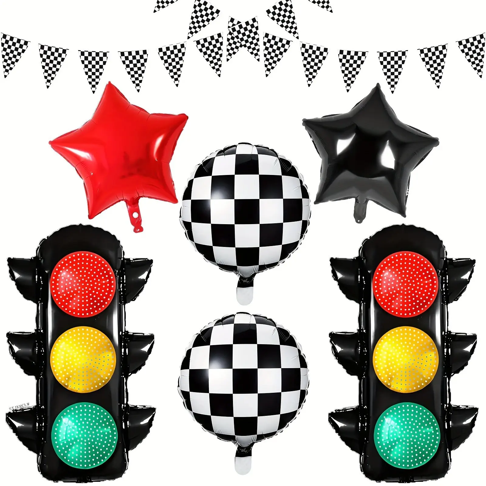 Race Car Birthday Celebration Gathering Party Decorations Set, Includes Traffic Light Foil Balloons, Checkered Pennant Banner & More, Perfect for Racing Themed Parties