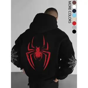 Men's autumn/winter hoodie with spider pattern, unique spider print, drawstring and kangaroo pocket, casual fit sweatshirt, street fashionRAIMENTRY