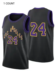 [Plus Size]High-End Men's Black #24 Basketball Jersey | Embroidered Letter Sportswear, Classic Retro Casual Shirt for Games & Training, Workout Clothes, Sports Clothing, Outdoor Street Wear, Casual Style, Outdoor Sportswear