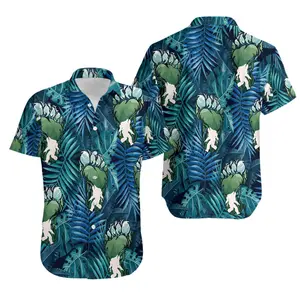 Sasquatch Hawaiian Shirt Tropical Summer Button Up, Sasquatch Surfing Hawaiian Shirt Beach Vacation Wear