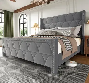 OHOHOLIVE King Size Bed Frame with 56" Headboard - 1000LBS Capacity Support, Velvet Upholstered Wingback Platform Bed Frame, Noise Free, Sturdy Wooden Slat Support royalty  headboard