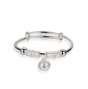 925 Sterling Silver Plated Bracelets for Women Beads Bangle Bracelet Adjustable Cuff Bangle Bell Pendant Bracelet Jewelry Gifts Adjustable Fashion Women Jewelry