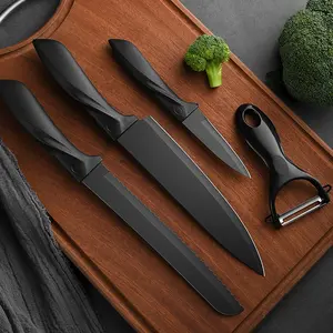 Black kitchen knife set of 4 pieces, stainless steel blade, sharp cutting, one set can handle various ingredients, durable and easy to clean, recommended Christmas gift outdoorfun