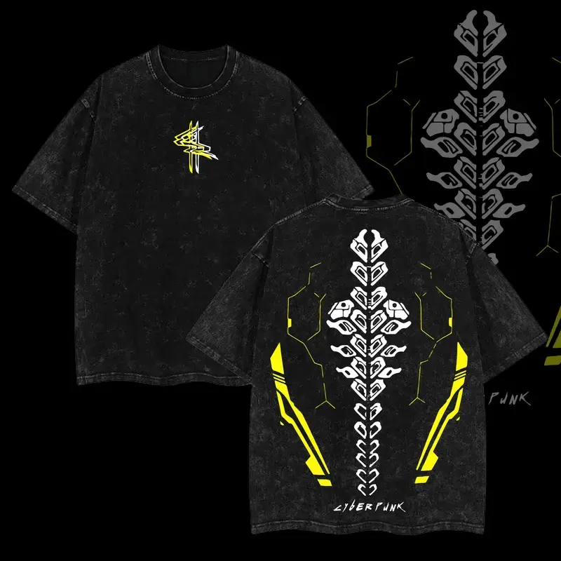 Cyberpunk 2077 Anime Double Printed Vintage Washed Tee Unisex Oversize Anime Manga Washed Heavyweight Cotton T-shirt, Gift For Anime Fan, Anime Lover retro print fun story shirt new york t-shirt all-season casual teeny t-shirt gift good graphic shirt