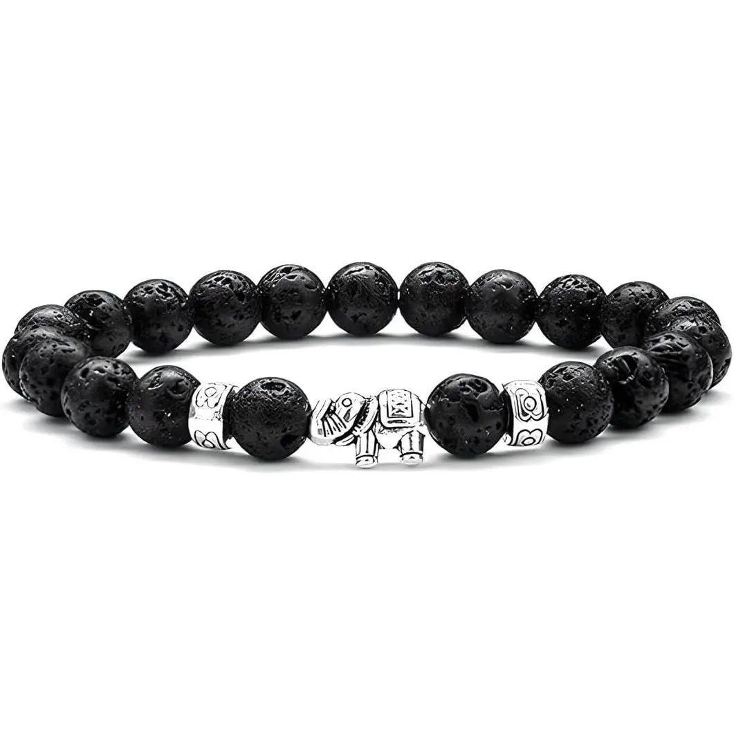 Sone Elephant Bracelet - Handcrafted Charm  with Genuine  - Adjustable Unisex Bracelet for Good Luck and Protection -  for Elephant Lovers