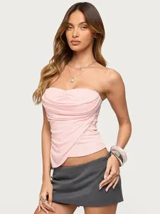 Women's Ruched Tube Top, Pure Desire Asymmetrical Design, Summer Versatile Sleeveless Innerwear, Trendy Sexy Look