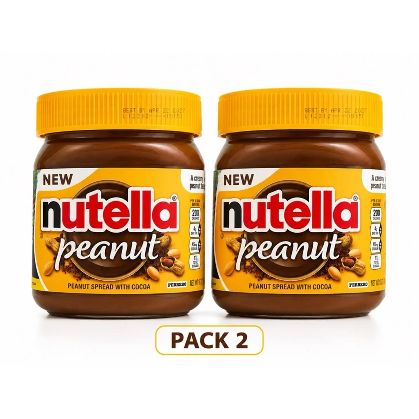 Nutella Peanut Spread with Cocoa - Pack of 2 Jars - New Flavor - Perfect for Snacking & Desserts