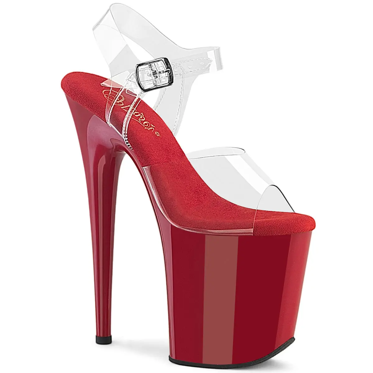 Pleaser Women's Elegant 8" Heel Transparent PVC Platform High Heels - Model 808, Zip-Up Ankle Strap, All-Seasons Evening Fashion Clear/Red Footwear