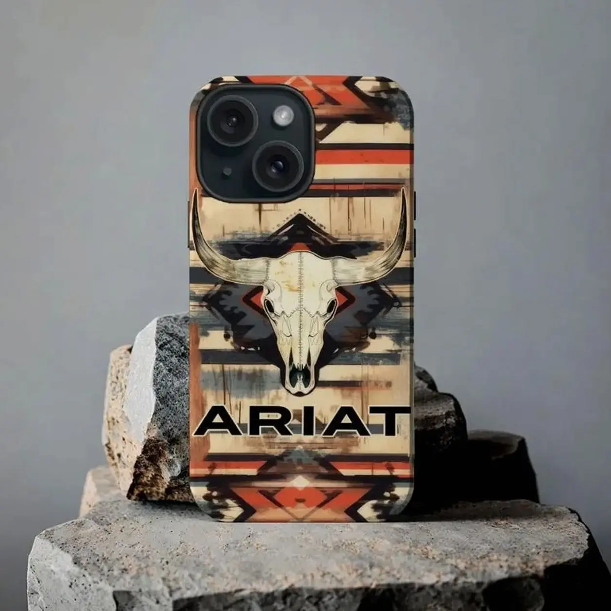 Ariat Native Bull Patterns Phone Case Compatible with iPhone 17, 16, 15, 14, 13, 12, 11, X & Galaxy