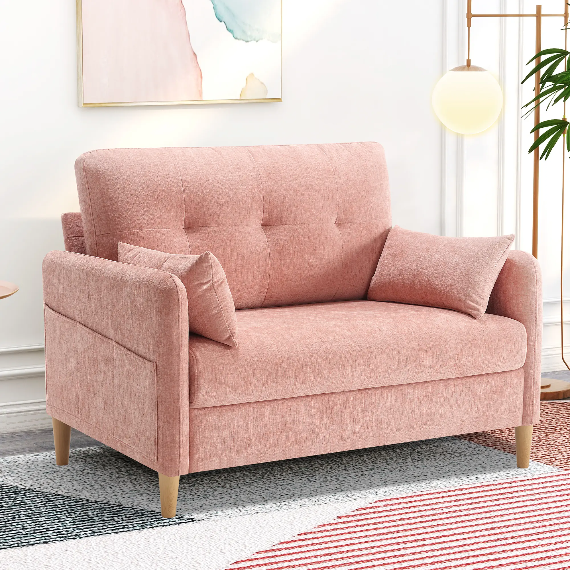 GuroMagicSofa 47'' Wide Chenille Upholstered 2-Seat Fluffy Modern Sofa - Soft Chenille Hug Comfy Couch, Indoor Living Room Furniture with 2 Pillows, Compact Small Space Sofas Living Room, Compact Sofa