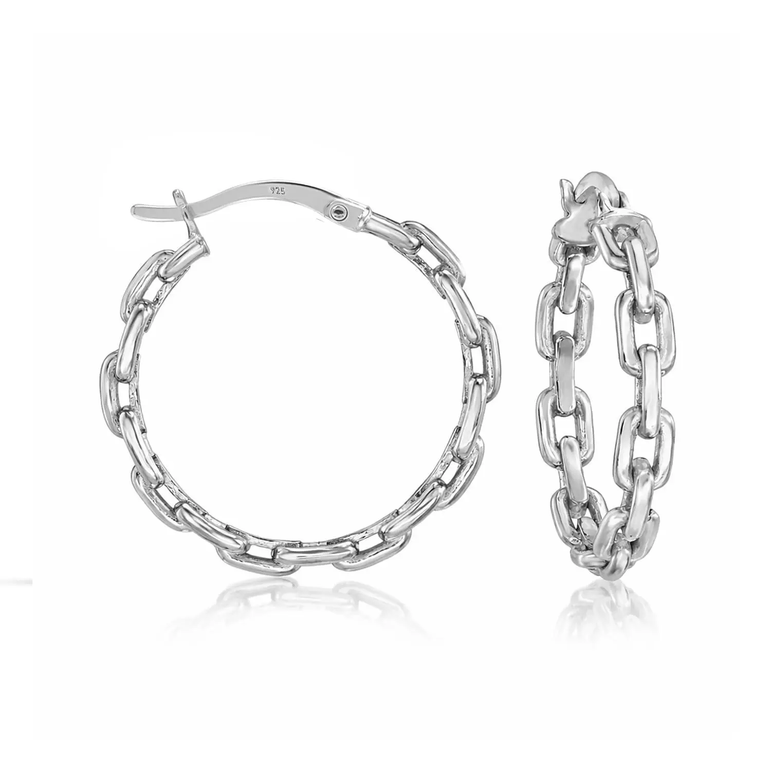 LeCalla 925 Sterling Silver Link Hoop Earrings for Women | Paper Clip Link Hoop Earrings | Paperclip Chain Hoop Earrings 25MM