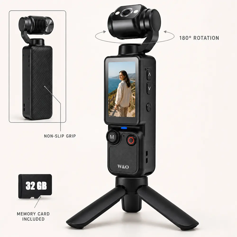 W&O Back to School Vlogging Camera with 32GB Card, Digital Video Recorder with 180° Rotating Lens, Portable Camcorder for Students, Travel & Daily Life