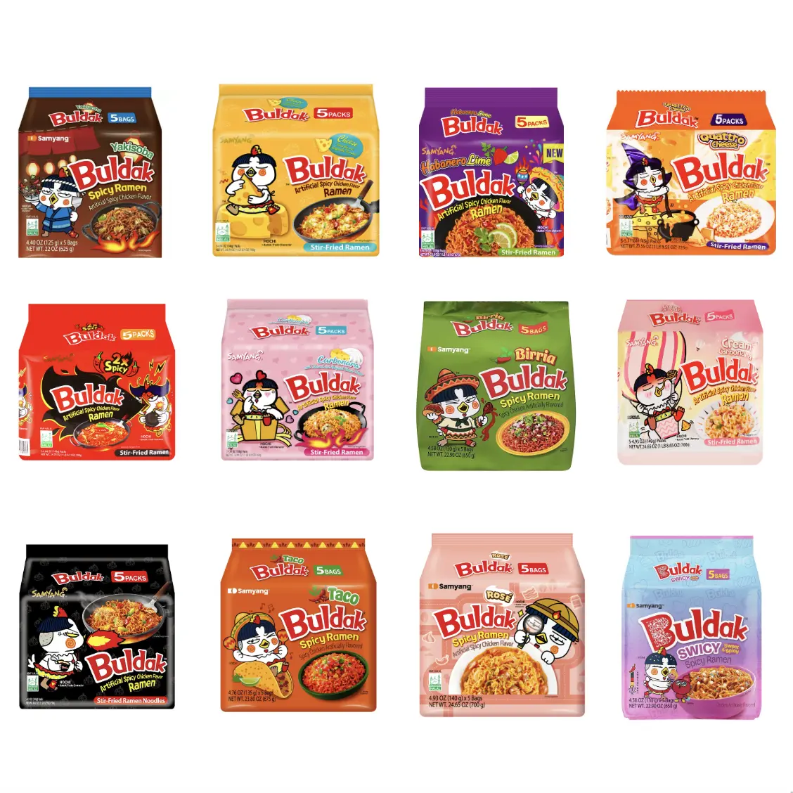 Samyang Buldack Spicy Savory Chicken Noodle, Food Pantry Instant Noodles - 5-Pack Full Bag