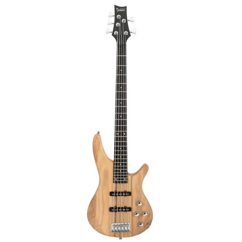 GIB Electric 5-String Stylish Bass Guitar - Beginner-Friendly Right Hand Model with Fixed Chrome Pick Connector, Synthetic Components, Basswood Body, Full-Size Bag, Strap, Wrench Tool (Burlywood)