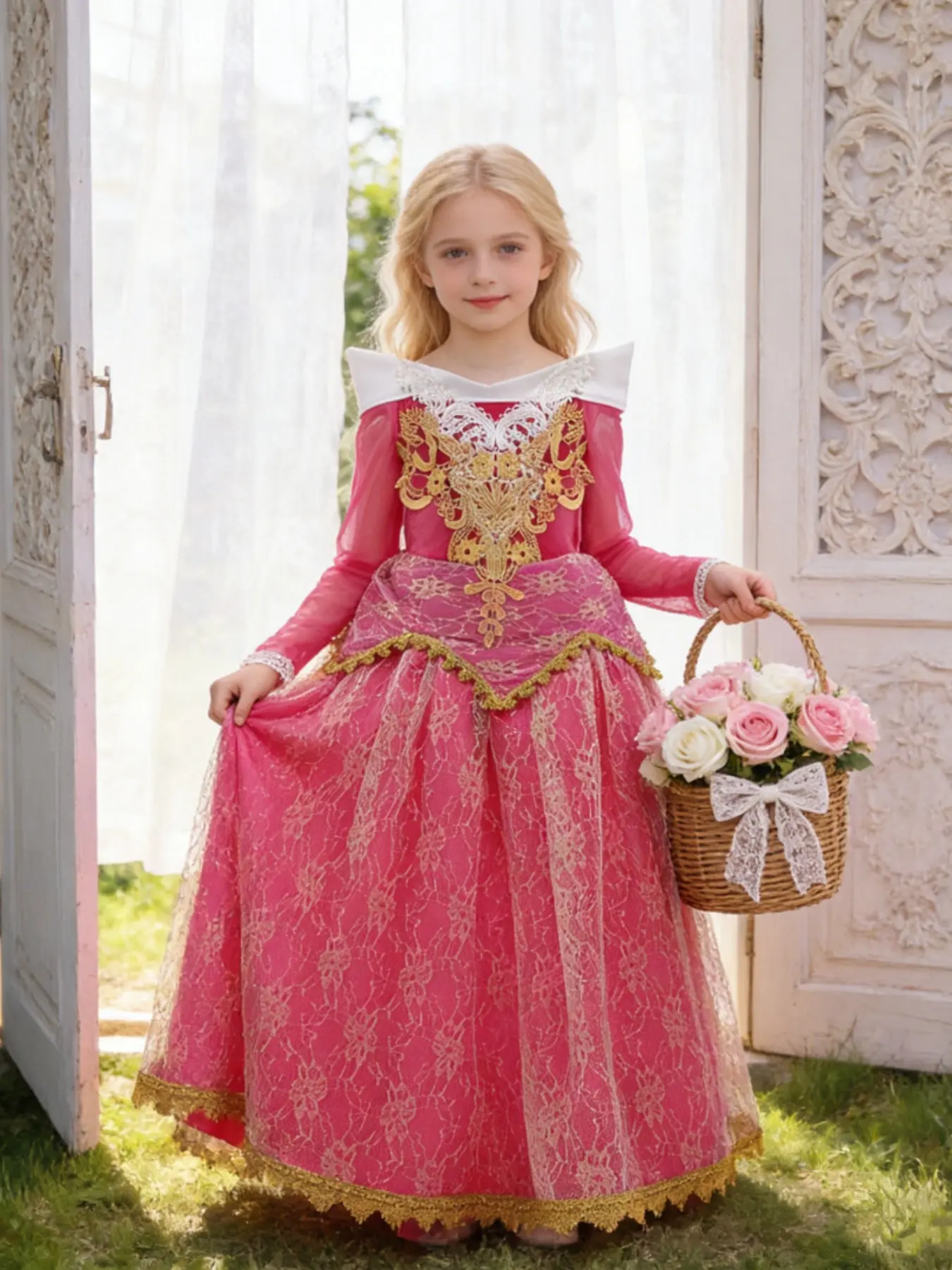 Princess Dress Girls Sleeping Beauty Aurora Lace Gown Elegant Colorblock Costume For Parties Fitted Fabric for Spring & Fall Performance Wear Dress Up Costume