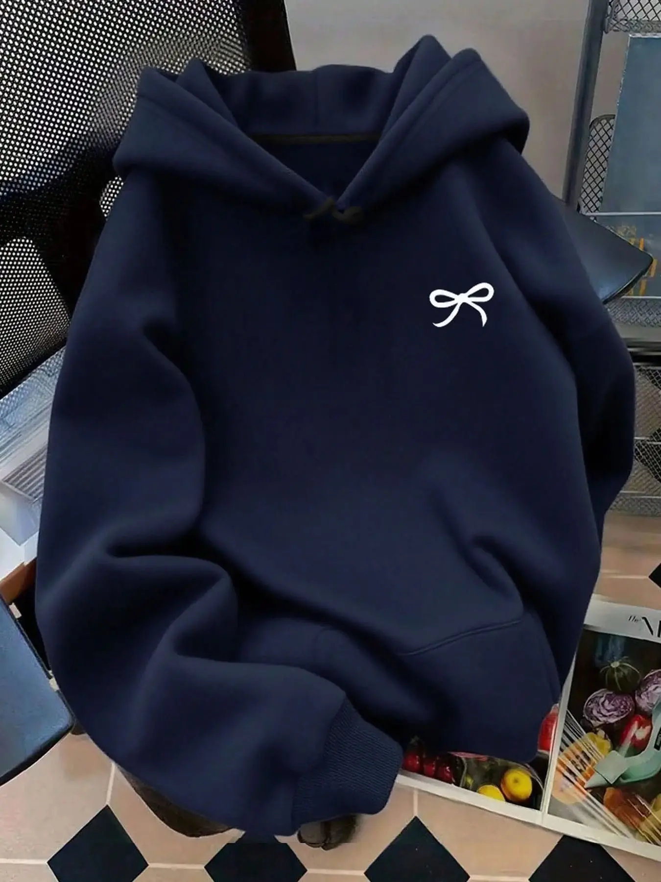 Soft fleece-lined, relaxed-fit graphic style with bowknot, kangaroo pocket, adjustable drawstring hood, Drawstring hoodie top, Long Sleeve Lady hoodie sweatshirt is perfect for daily casual wear in fall and winter