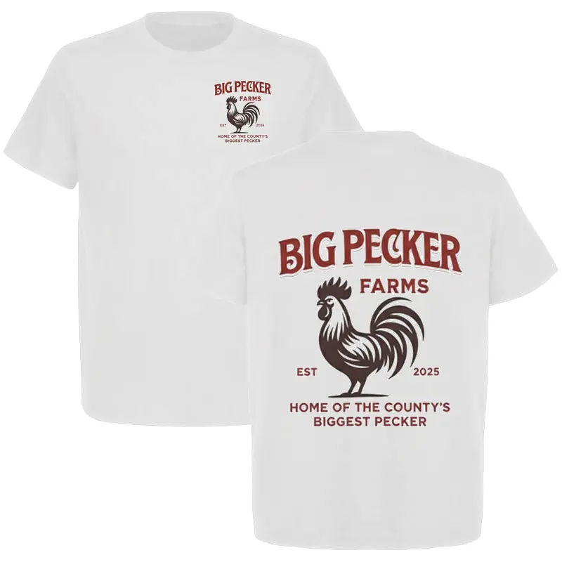 Unisex 180g Cotton Crew Neck (Round Neck) Short Sleeve (Shortsleeve) Sports Top, Vintage Rooster Graphic Double Print Front & Back, Retro Country Western Casual Summer Tee