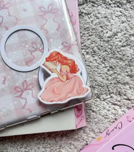 Coquette Aesthetic Phone Grip, Pink Ribbon and Bow Theme Phone Holder, Soft Girl Style Reading Girl Accessory, Cute Pastel Pink Phone Stand for Teen Girls, Trendy Aesthetic Phone Decoration