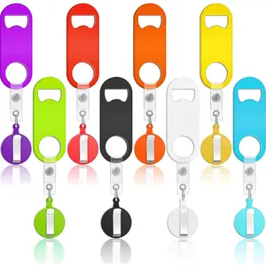 8 Pieces Flat Bottle Opener Bartender Retractable Beer Opener Bartender with 8 Pieces Round Badge Reel Badge Clips Holder for Kitchen Restaurant Home Anniversaries Supplies Party Gifts portable Plastic Utensils Birthday Indoor Red