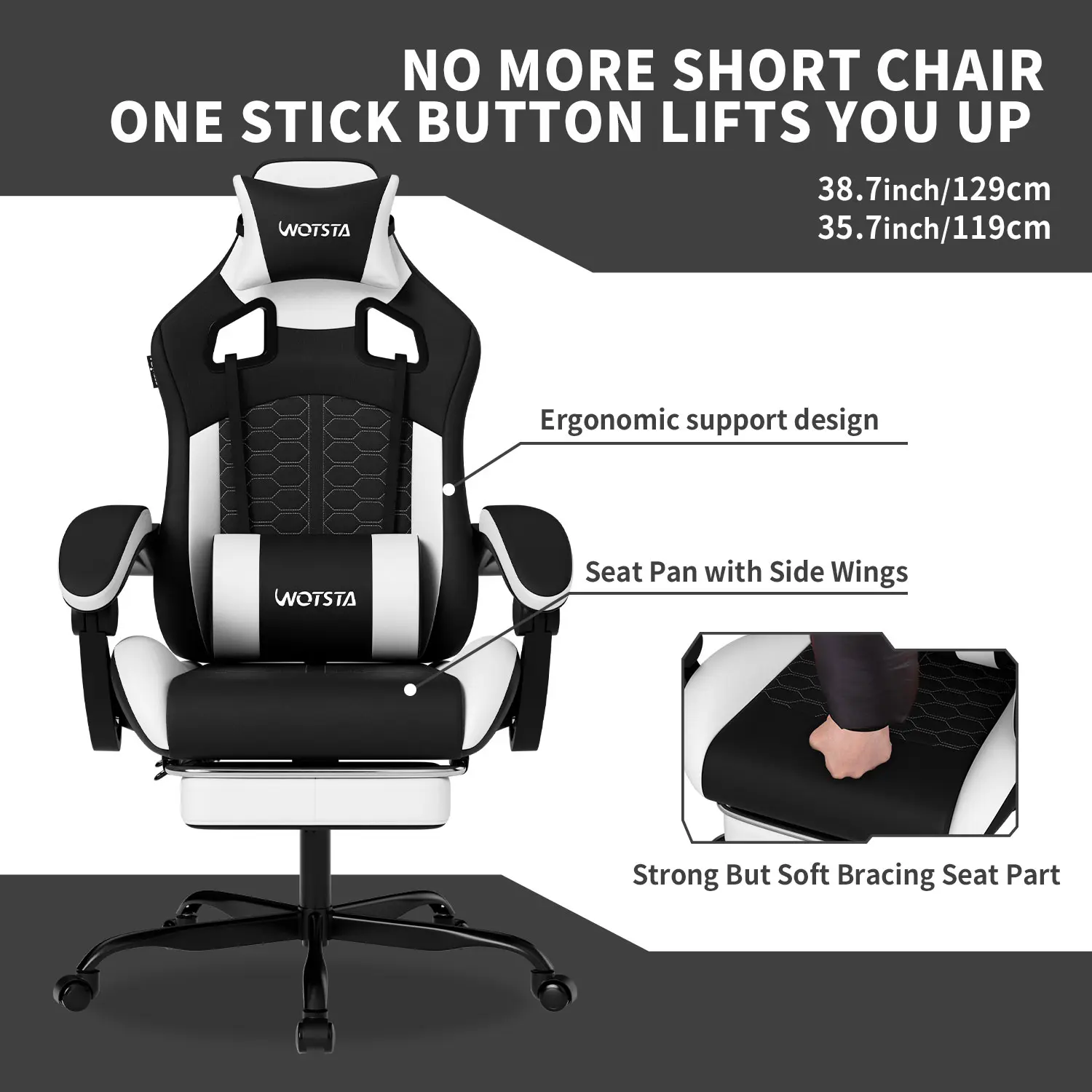 SUIKDA Gaming Chair Black, Men's Home Adjustable Height silla de oficina Office Chair with Armrests, Featuring Memory Foam Lumbar Support, Ergonomic Gaming Chair, Reclining from 90° to 135°