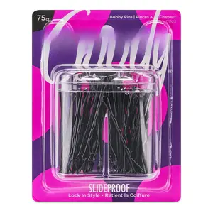 SlideProof Bobby Pin Box with Magnetic Top - 75 Ct, Black Bobby Pins for Hair Styling, Lock In Style, Comfortable, Pain-Free Styling Accessories for Women & Men, All Hair Types