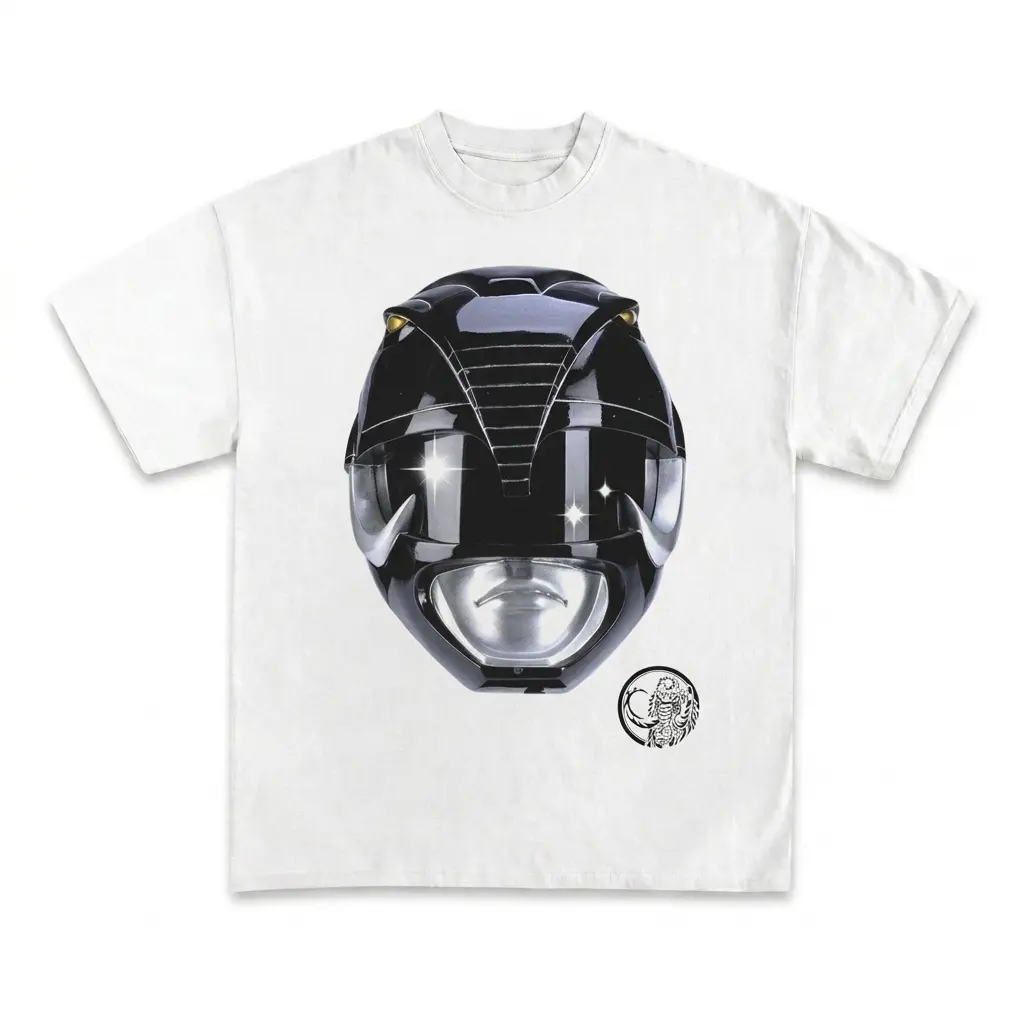 Black Power Ranger MM Tee - Oversized Cotton Casual Shirt with Retro Vintage Look